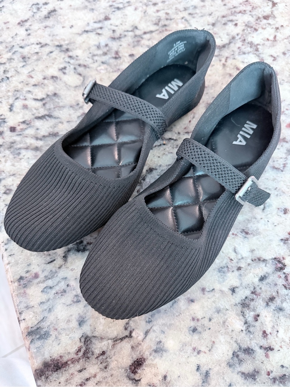 MIA Black Knit Mary Jane Flats with Quilted Insole